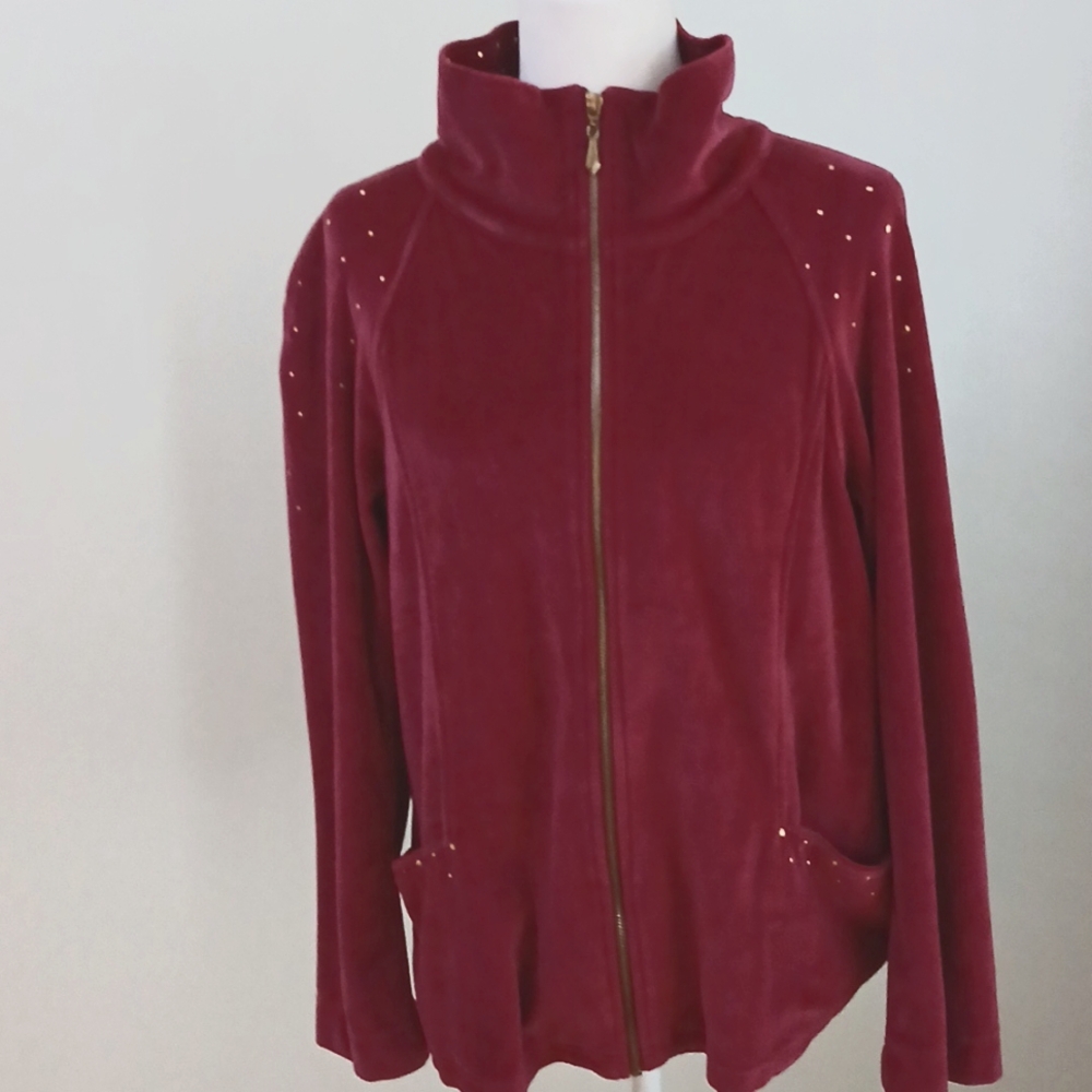 Alfred Dunner Velour Studs Zip Jacket